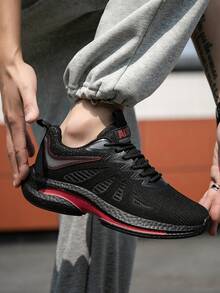 2026 New Men's Shoes: Black And Red Color - Block Mesh Sneakers, Breathable And Comfortable Men's Casual Shoes, Street - Style Versatile Outdoor Walking Shoes - 黑色 - 查看 10