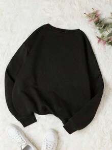HoodieINAWLY Letter Graphic Thermal Lined Sweatshirt,Long Sleeve Tops Graduation,Back To School Fits,Graduation,Teacher Fits For Women,Back To School Pullover Fall FitLoose And Comfortablewinter Clothes For Women - 黑色 - 查看 3