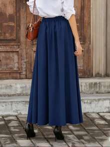 Women's Casual Retro Street Style Button-Up Skirt, Spring/Summer - Royal Blue - View 5