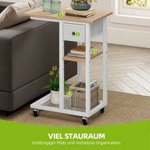 Side Table, C-Shaped Sofa Table With Casters And Drawer, Living Room Table 50 X 30 X 67cm - By GeoTower - Natural Oak - Xem 5