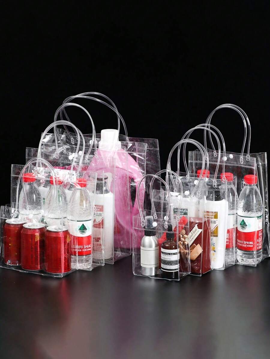 1/5/10/20/30/40/50pcs Valentine's Day Gift Bags, Transparent PVC Tote Bags With Handles, Reusable, Waterproof, Dirt-Resistant, Suitable For Holidays, Party Gifts, Shopping And Small Business Packaging