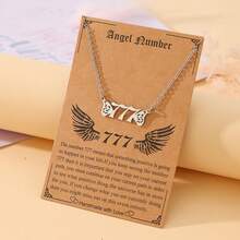 Goodwaro 1 pieza Collar de número angelical para mujer, colgante de número de acero inoxidable con alas de ángel, cadena de clavícula de bendición