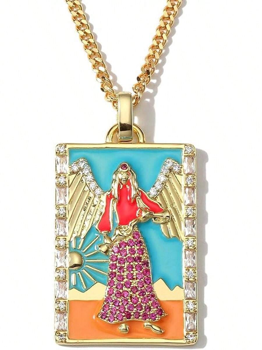 Tarot Card Necklace Women, Gold Vintage Pendant, Good Luck Amulet Jewelry - e - Xem 1