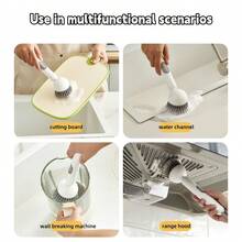 1 pieza Cepillo de limpieza de mango largo recargable y giratorio - Mango con 6 engranajes ajustables - Cepillo multifuncional para exprimir líquido, asegura una limpieza a fondo sin dejar espacios, cuida suavemente ollas, sartenes y tazones, esencial para el hogar, la cocina, utensilios de cocina, accesorios de cocina, artículos del hogar - Multicolor - Ver 8