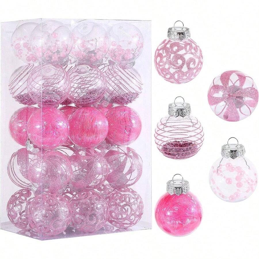 60MM2.36 Ornaments Set, 30pcs Green Ornaments Shatterproof Decorative Baubles Xmas Tree Ornament Decorations Balls Wedding Holiday Party Indoor Outdoor Decor - 粉色 - 查看 1