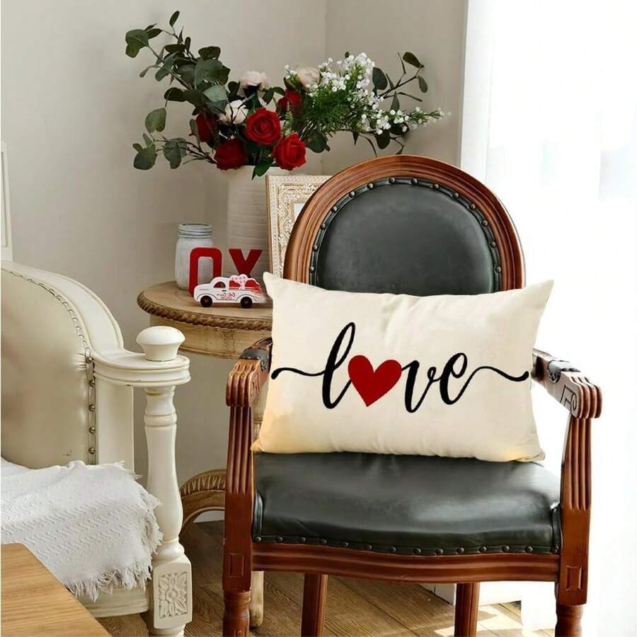 RABUSOFA Valentines Day Decor Red Heart Pillow Covers 12x20,Lumbar Valentines Day Throw Pillow Covers,Single Love Pillow Cases Valentine Decorations Home Couch