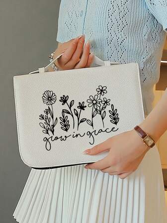 Graceful Growth Bible Cover Box With Handle, Notebook Cover, Faux Leather, Suitable For Women, Minimalist Design, Waterproof Bible Box