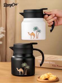 Dengcoo 1pc 800ml Stainless Steel Vacuum Flask, Insulated Teapot With Infuser, Saudi Style Tea Kettle, Coconut Tree And Camel Pattern Water Pot, Coffee Pot, Double-Walled Vacuum Carafe Jug For Party/Home/Office/Gifts - Pot - View 11