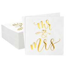 Miss To Mrs Gold Foil Cocktail Napkins For Wedding Dessert Beverage Table Party Supplies, Disposable Napkins,100pc - White - View 8