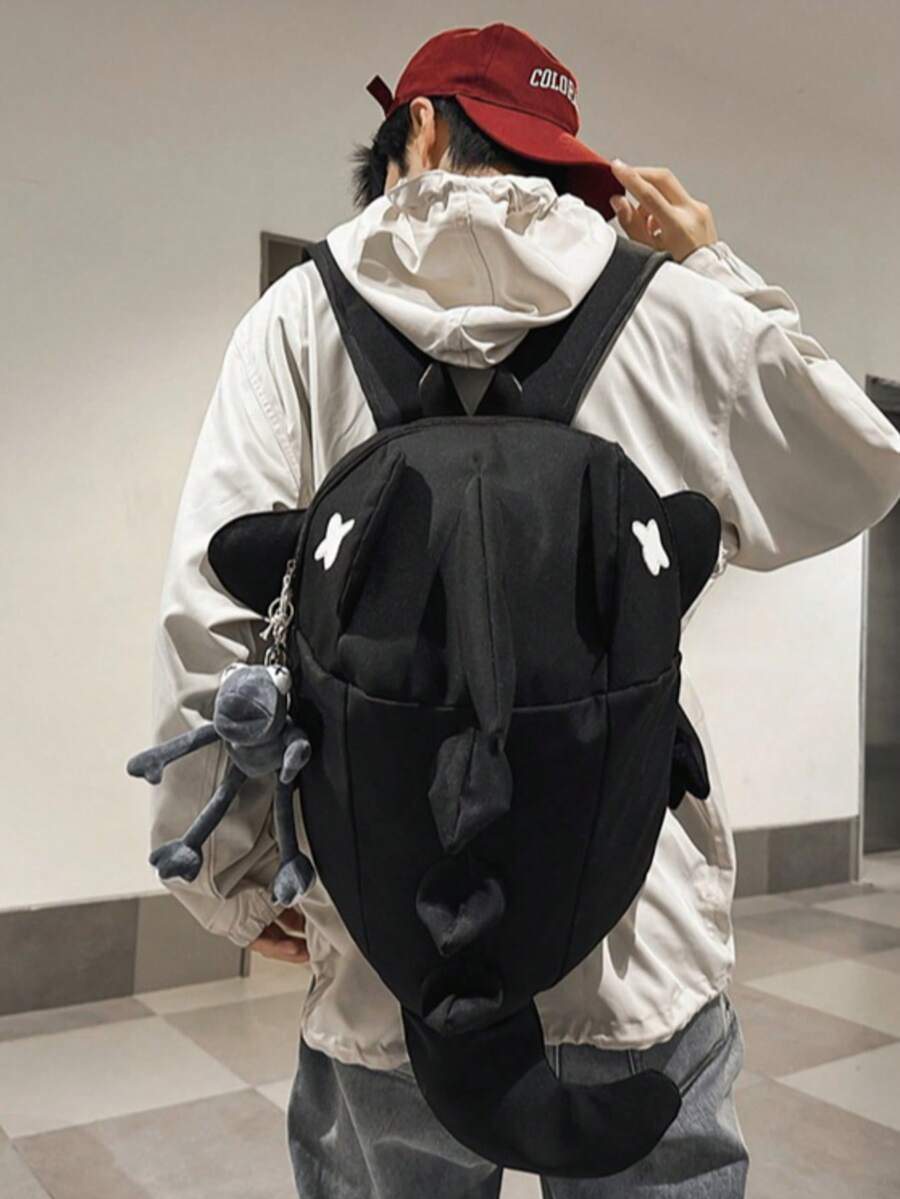 Shark Backpack, Large Size With Large Capacity (45x31x22cm), Creative Monster Backpack, Cartoon Backpack, New Style, Novel And Unique Backpack, School Backpack For Primary And Secondary School Students, Unisex, Suitable For Students, Travel Backpack With Large Capacity. - 黑色 - 查看 1