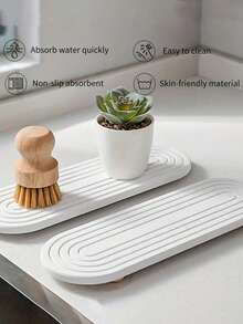硅藻土水槽收纳托盘 - 吸水石厨房和浴室台面支架，条纹设计，30.48x10.16 厘米，速干牙刷架垫 - 彩色 - 查看 2