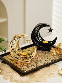 1个月亮烛台，金属材质，奢华风格，优雅精致，茶蜡烛台及装饰品，家居装饰，完美礼品之选，适合节日派对、家庭、酒店、餐厅、客厅、桌面装饰 - 彩色 - 查看 9