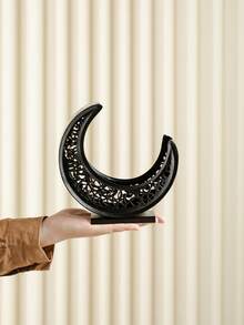 1Pc Moon Shaped Tray Metal Material Luxury Style Exquisite Snack Tray Storage Tray Fruit Tray Dessert Tray Decorative Tray Ambiance Tray & Ornament Suitable For Home Hotel Restaurant Living Room Tabletop Festival Party Decoration - Multicolor - View 4