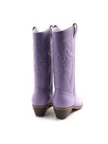 Lurnyet Cowboy Boots For Women Cowgirl Western Boots Fashion Embroidery Stitched Chunky Heel Mid Calf Boots WACOW-2 - 薰衣草 - 查看 3