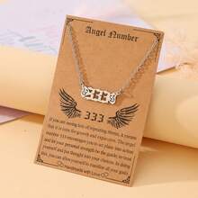 Goodwaro 1 pieza Collar de número angelical para mujer, colgante de número de acero inoxidable con alas de ángel, cadena de clavícula de bendición