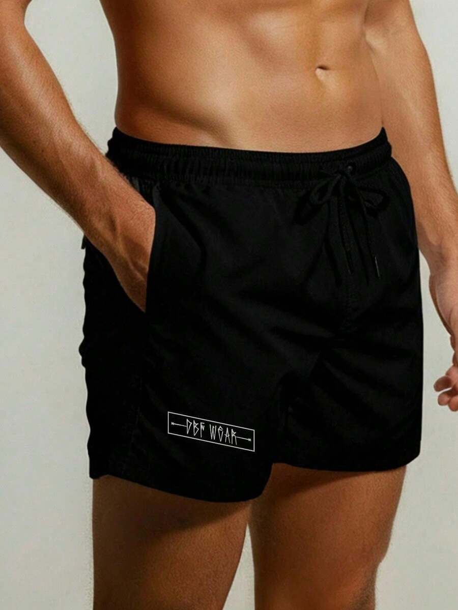 Men's Shorts Above The Knee In Plain Tactel Fabric - Comfortable, Lightweight Elastane Beach Shorts With Style, Attitude, Summer, Pool, Sportswear, Everyday Wear, Club Wear, 3 Pockets, Drawstring, Reinforced Fit - 黑色 - 查看 1