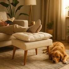 Luxury Decorative Ottoman/Pouf With Spindle Legs For Living Room/Reception Area - Cappuccino - View 2