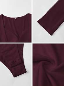 Vaiaye Women's Sexy Y2K Fitted Black Bodysuit, V-Neck Long Sleeve Spring/Summer Romper, Suitable For Valentine's Day - Purple - View 11