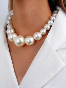 Faux Pearl Beaded Necklace - White - View 4