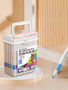 120 Colors Kids Acrylic Marker Pen Set, Bucket Painting Supplies, School Art Drawing & Office Supplies, Birthday Gift, Back To School Gift (Random Cover) - Multicolor - View 7