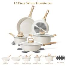 12 Pcs Non Stick Cookware Sets Granite Induction Cookware, Healthy Nonstick Kitchen Cooking Set, Suitable For Multiple Stovetops, Kitchen Utensils, Kitchen Essentials(Free Of ) - White - View 11