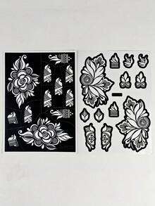 2 Sheets Flower Tattoo Stencils, Hand Tattoo Templates, Glitter Tattoo Templates, Reusable Tattoo Stickers For Diy Body Art Makeup Mehndi Designs