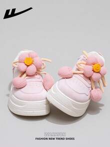 1双 WARRIOR 女士厚底系带软底休闲鞋，低帮户外平底鞋，保暖冬季鞋，通勤鞋，圆头低跟防滑纯色优雅软底徒步鞋，适合学生毕业照拍摄，低帮皮质运动鞋 - 粉色 - 查看 3