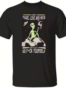 Peace Love And  Shirt, Moon Alien Shirt, Hippie Style Tee,  Inspired Shirt,  Culture Rel,  Lovers Shirt,This Fun Printed Casual T-Shirt Is The Perfect Gift For Valentine's Day/Christmas - 款式10 - 查看 1