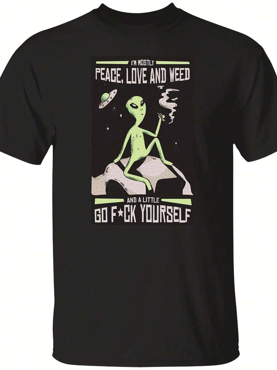 Peace Love And Shirt, Moon Alien Shirt, Hippie Style Tee, Inspired Shirt, Culture Rel, Lovers Shirt,This Fun Printed Casual T-Shirt Is The Perfect Gift For Valentine's Day/Christmas - 款式10 - 查看 1