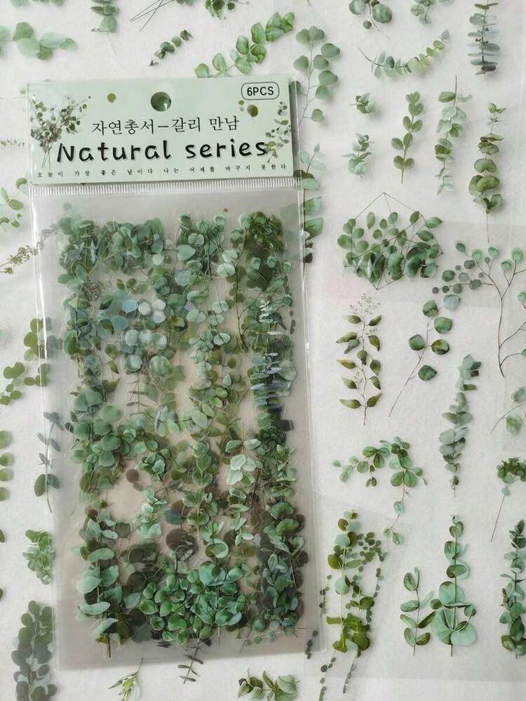 1pack Vintage Eucalyptus Plant & Flowers Pvc Waterproof Decorative Sticker (6pcs) Back To School - 彩色 - 查看 2