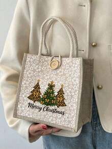 Weihnachts-Muster Leinen Einkaufstasche, wiederverwendbare bedruckte Handtasche für Frauen, Einkaufstasche mit doppelten Griffen, große Kapazität Schultertasche, lässige Einkaufstasche, Weihnachts-Aufbewahrungstasche, geeignet für Pendeln, Schule, Einkaufen, Outdoor-Aktivitäten, tolles Geschenk für Freunde, Freundinnen, Lehrer, perfekt für Urlaub und Feiertage - Verschiedenfarbig - Übersicht 9