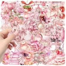 50PCS Pink Transparent Stickers Vinyl Aesthetics Stickers For Scrapbooking, Diary, Laptop, Bumper, Skateboard, Water Bottle, Computer, Phone, Cartoon, Hard Hat, Car Stickers And Decals - Hồng - Xem 5