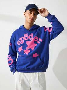 Fashionable Casual Hoodie With Creative Star-Shaped Pattern And Letter Decoration, Comfortable And Casual Sportswear Style Hooded Shirt - Màu xanh lam - Xem 1