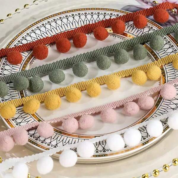 1.2cm Wide Tassel Faux Fur Pom Pom Lace Trim, For DIY Clothing & Garment Decoration, Curtains, Handicrafts