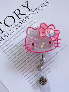 1pc Sanrio Cute Floating Glitter Hello Kitty Cartoon Character Retractable ID Badge Reel - Doctor/Nurse/Teacher/Office Badge
