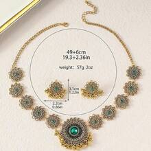 Bollywood Jewelry Sets Women Wedding Party Jewelry Flower Tassel Beaded Dangle Earring Oxidized Choker Necklace Gold-Tone Plated Zirconia Jhumkas Chandelier Earrings Boho Jewelry - 綠色 - 查看 2