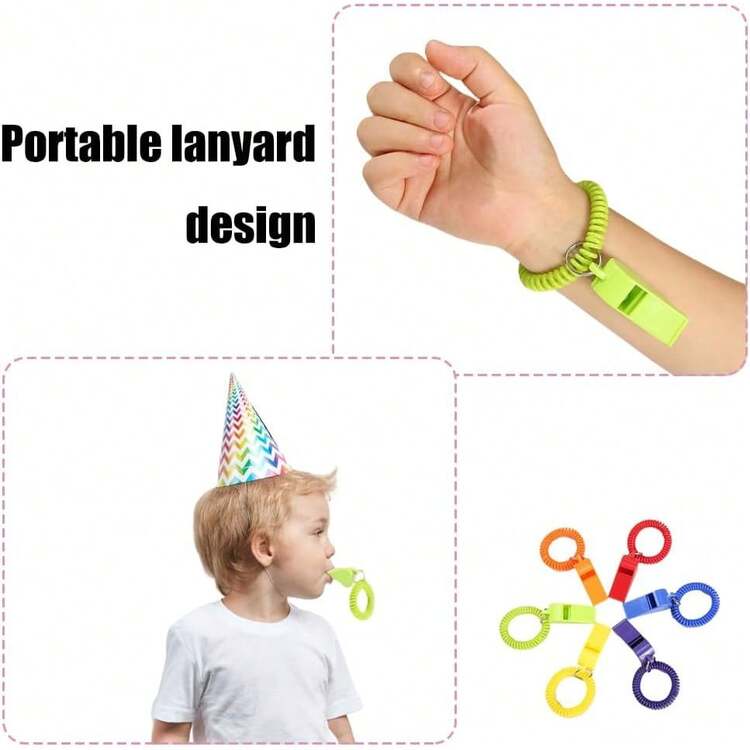 6 silbatos deportivos de plástico fuertes con bobina elástica llavero de muñeca, para entrenadores, árbitros, salvavidas y uso de emergencia en 6 colores vibrantes - 1 - Añade 7