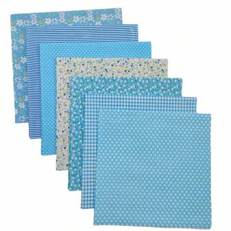 7 piezas de tela sólida 100% algodón azul, adecuada para Navidad, Pascua, Halloween, Año Nuevo Chino y otros regalos festivos, decoración, costura de patchwork DIY, muñecas, decoraciones, manualidades y decoración del hogar, tela para envolver regalos, con varios diseños, detalles decorativos con borlas, disponible en dos tamaños