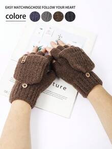 1 par de guantes sin dedos convertibles de punto, guantes de dedo medio forrados para estudiantes que escriben, jóvenes con pantalla táctil, oficina, a prueba de frío, ciclismo al aire libre, guantes 2 en 1 para el atuendo de Acción de Gracias, Navidad, invierno, mujer+equipo de invierno+guantes de oso+Navidad