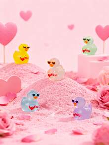 10/20个装夜光迷你树脂鸭摆件，黑暗中会发光的迷你鸭子，戴着心形太阳镜，上面写着“我爱你”，小动物摆件，完美的情人节礼物，适合DIY仙女花园、情人节装饰品、家庭办公桌摆件、感官游戏盒、收藏展示、汽车内饰配件、生日派对礼物。