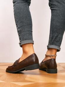 Women's Round Toe Metal Buckle Flat Loafers, Outdoor Retro Women's Flats, Women's Casual Shoes, Brogue Women Shoes