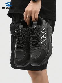 HOBIBEAR Men's Casual Sneakers, Fashion Lace-Up Mesh Patchwork Breathable Shoes - Black - View 2