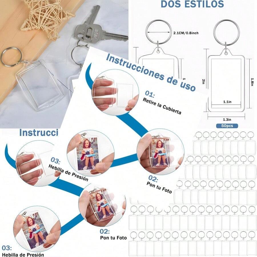 100 Piezas Llaveros Acrilicos de Foto Llavero de Foto DIY Transparente Acrilico Transparente Llaveros Llavero en Blanco Marcos Pequeños Fotos Familiares Amigos Regalos - transparente - Ver 1
