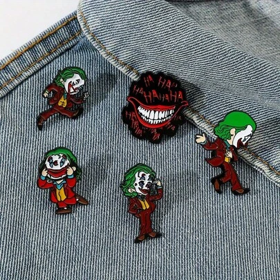 Warner Bros 1/5 Pcs Cartoon Anime Brooch Set Personalized The Joker Character Shaped Enamel Pin Metal Badge Jewelry Clothing Backpack Accessories Gift For Friends