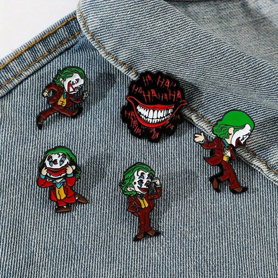 Warner Bros 1/5 Pcs Cartoon Anime Brooch Set Personalized The Joker Character Shaped Enamel Pin Metal Badge Jewelry Clothing Backpack Accessories Gift For Friends - One Size - View 1