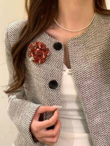 Autumn And Winter High-End Exquisite Small Fragrant Wind Camellia Brooch Female Retro Dead Leaf Rose Niche Design Versatile Accessories - Brown Flower Brooch - View 8