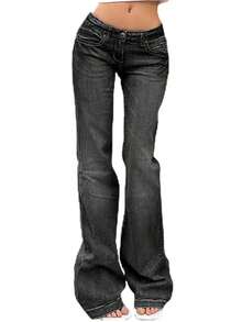 New Fashion Womens Denim Flare Leg Jeans 90s Low Rise Vintage Pants Club Street Style Hot  S M L - A - 查看 7