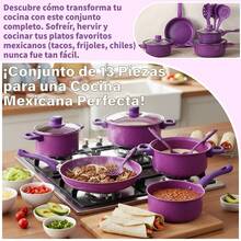13 Piezas Set Antiadherente Púrpura - Sartén, Olla, Cazuela y Utensilios para Hogar