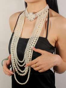 3入組鑽石和仿珍珠飾物套裝 - 白色 - 查看 5