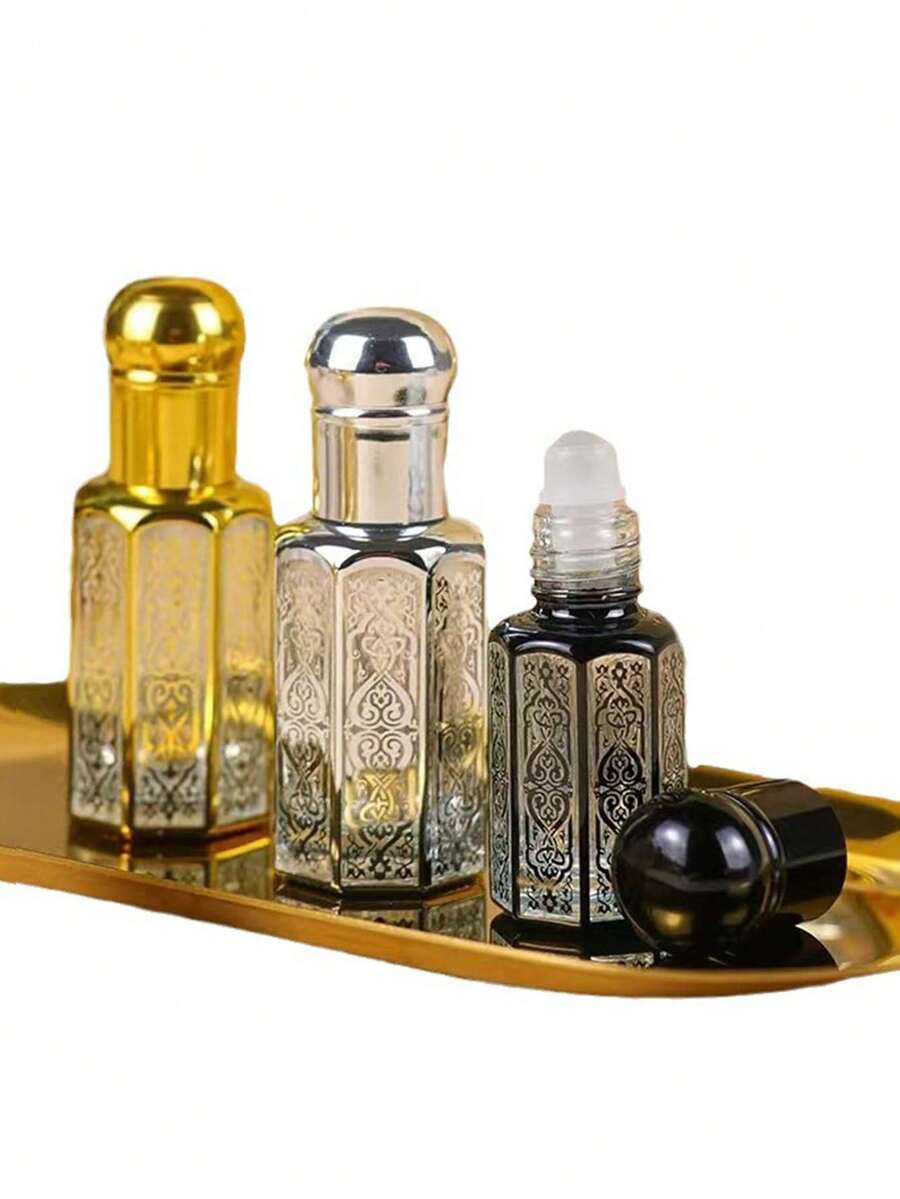 1pc 3ml Essential Oil Perfume Roll-On Bottle, Massage Applicator, Octagonal Glass Sample Vial